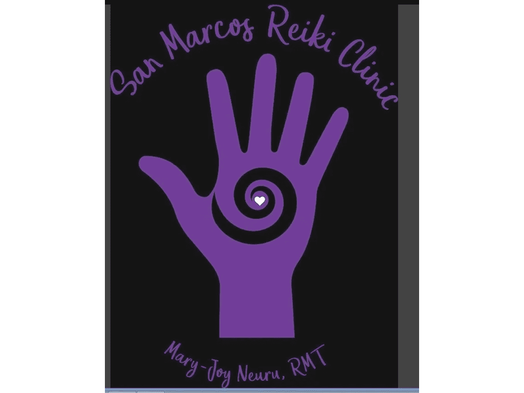 A purple hand with a spiral on it.